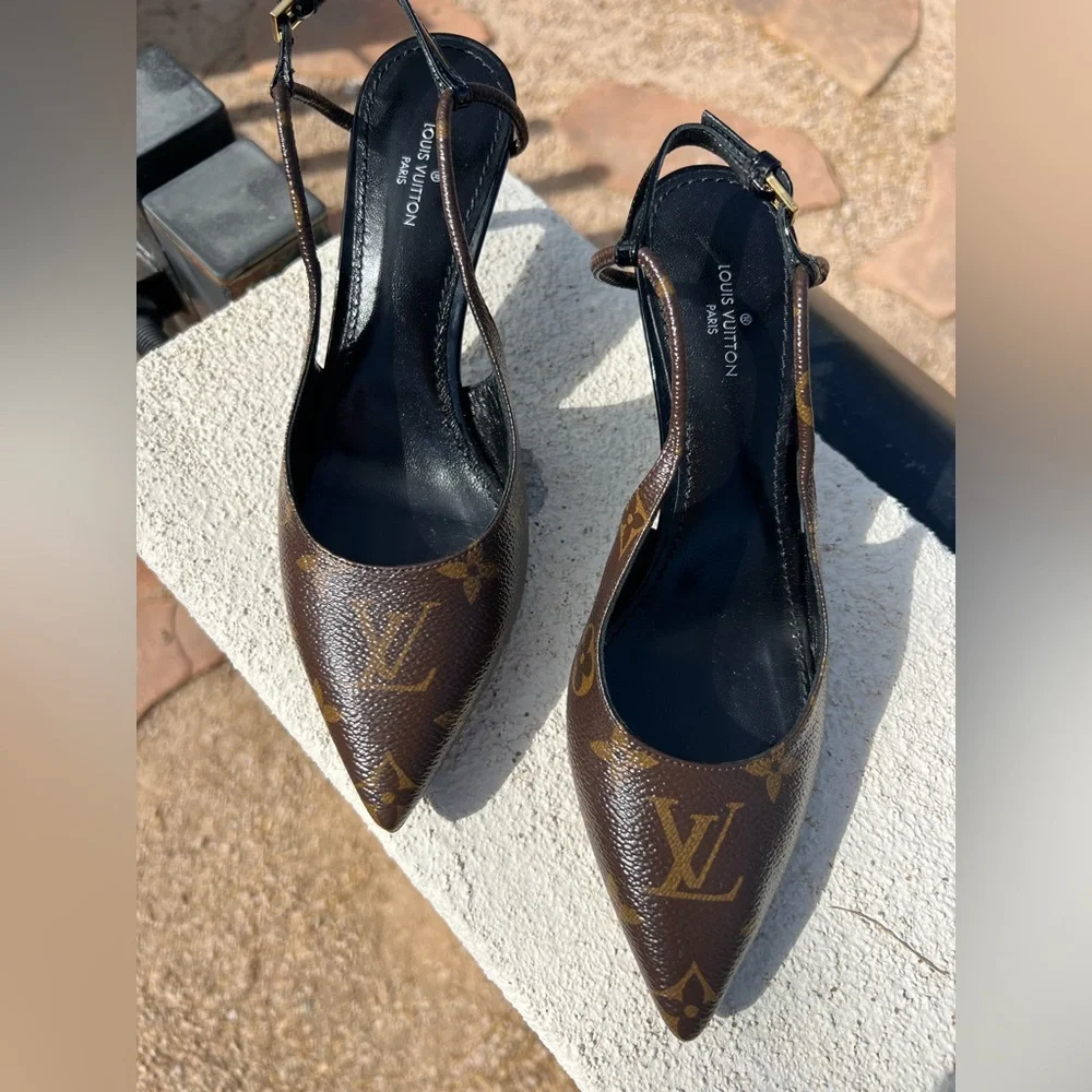 Louis Vuitton Cherie Monogram Brown Slingback Pumps - Picture 3 of 16